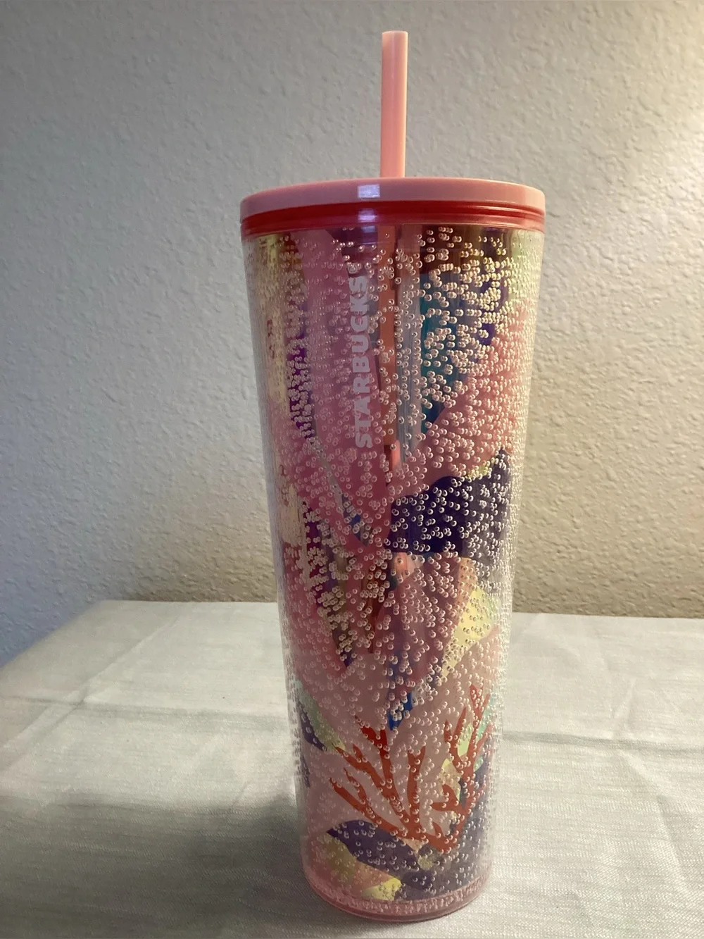 Starbucks 2021 Coral Reef Bubble Cold 24 Oz Tumbler Pink Glimmer - IEC